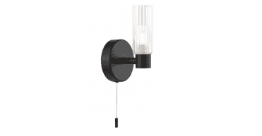 Bolton Bathroom Wall Light Matt Black and Ribbed Glass IP44