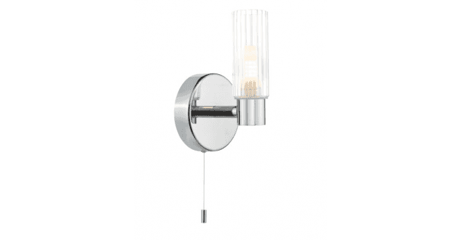 Där Lighting Bolton Bathroom Wall Light Polished Chrome and Ribbed Glass IP44