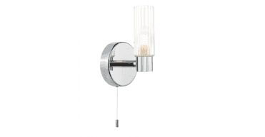 Bolton Bathroom Wall Light Polished Chrome and Ribbed Glass IP44