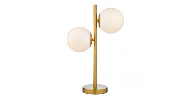 Där Lighting Bombazine 2 Light Table Lamp Natural Brass Opal Glass