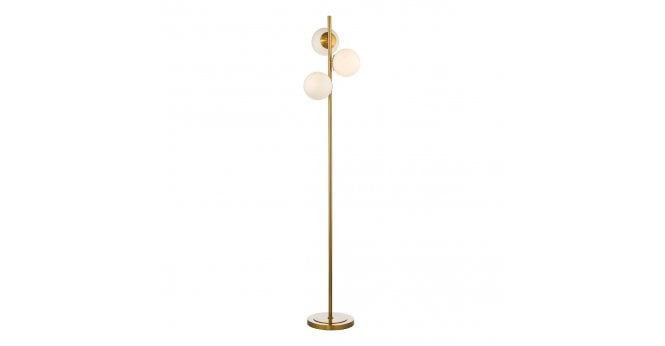 Där Lighting Bombazine 3 Light Floor Lamp Natural Brass and Opal Glass