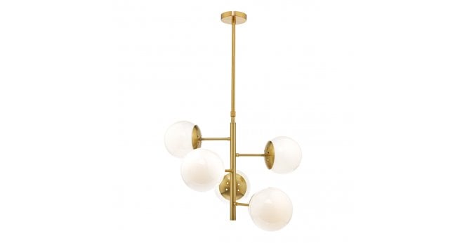 Där Lighting Bombazine 5 Light Pendant Natural Brass & Opal Glass