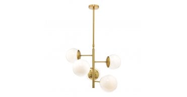 Bombazine 5 Light Pendant Natural Brass & Opal Glass