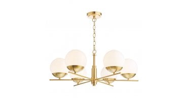 Bombazine 6 Light Pendant Natural Brass and Opal Glass