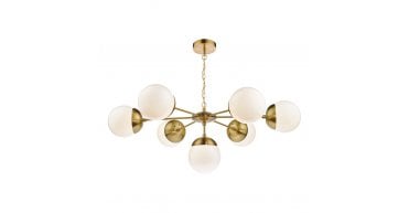Bombazine 7 Light Pendant Natural Brass & White Opal Glass
