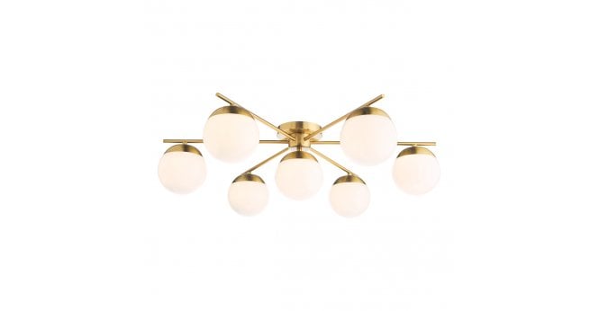 Där Lighting Bombazine 7 Light Semi-Flush Natural Brass and Opal Glass