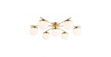 Bombazine 7 Light Semi-Flush Natural Brass and Opal Glass