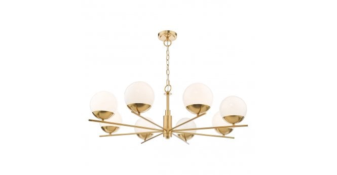 Där Lighting Bombazine 8 Light Pendant Natural Brass Opal Glass