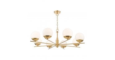 Bombazine 8 Light Pendant Natural Brass Opal Glass