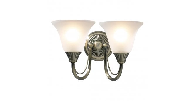 Där Lighting Boston 2 Light Wall Light Antique Brass and Opal Glass