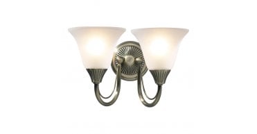 Boston 2 Light Wall Light Antique Brass and Opal Glass