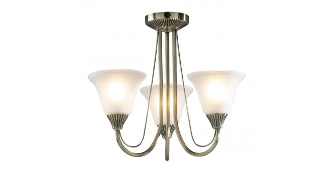 Där Lighting Boston 3 Light Semi-Flush Antique Brass and Opal Glass