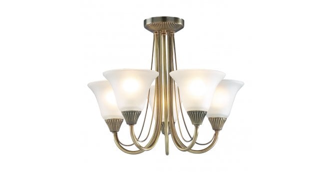 Där Lighting Boston 5 Light Semi Flush Antique Brass Opal Glass