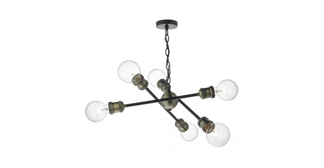 Där Lighting Brigade 6 Light Pendant Black & Antique Brass