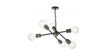 Brigade 6 Light Pendant Black & Antique Brass