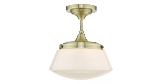 Där Lighting Caden Bathroom Semi Flush Antique Brass Opal Glass IP44