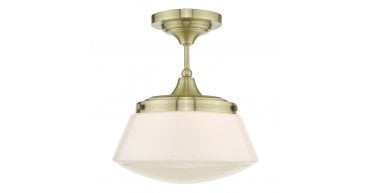 Caden Bathroom Semi Flush Antique Brass Opal Glass IP44