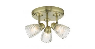 Cedric Bathroom 3 Light Spotlight Antique Brass Glass IP44