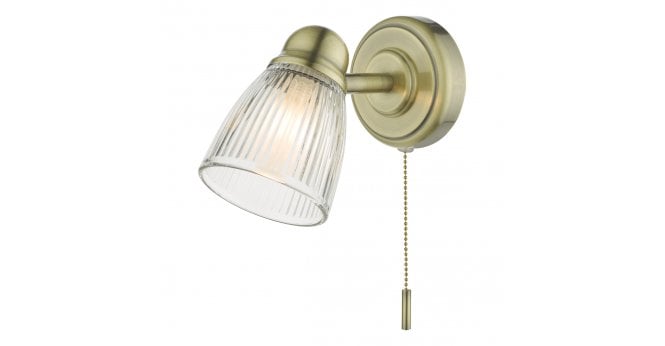 Där Lighting Cedric Bathroom Single Wall Spotlight Antique Brass Glass IP44