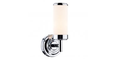 Century Bathroom Wall Light Polished Chrome Opal Glass IP44