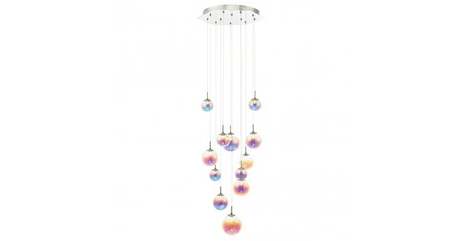 Där Lighting Cesario 12 Light Cluster Pendant Polished Chrome Iridised Glass LED
