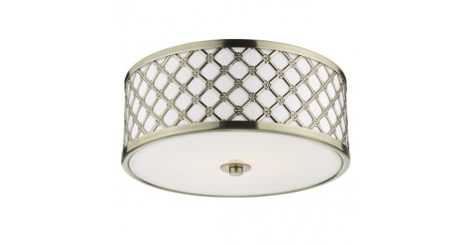 Där Lighting Civic Small 2 Light Flush Antique Brass Frosted Glass