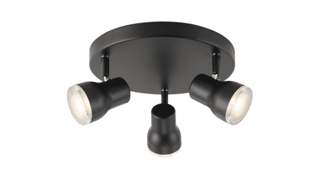 Där Lighting Clint 3 Light Bathroom Plate Spotlight Matt Black IP44