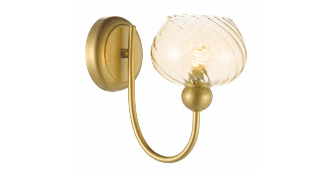 Där Lighting Cognac Wall Light Satin Gold and Champagne Ribbed Glass