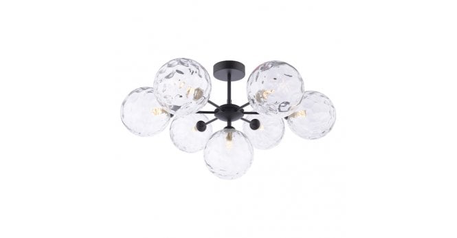 Där Lighting Cohen 7 Light Pendant Matt Black With Clear Dimpled Glass