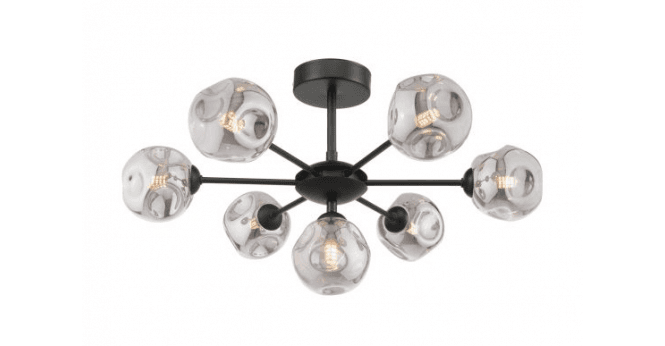 Där Lighting Cohen 7 Light Pendant Matt Black With Closed Organic Smoked Glass