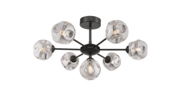 Cohen 7 Light Pendant Matt Black With Closed Organic Smoked Glass