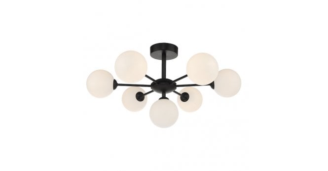 Där Lighting Cohen 7 Light Pendant Matt Black With Opal Glass