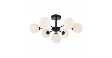 Cohen 7 Light Pendant Matt Black With Opal Glass