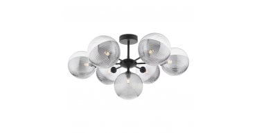 Cohen 7 Light Pendant Matt Black With Smoked/Clear Ribbed Glass