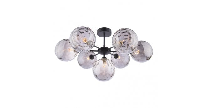 Där Lighting Cohen 7 Light Pendant Matt Black With Smoked Dimpled Glass