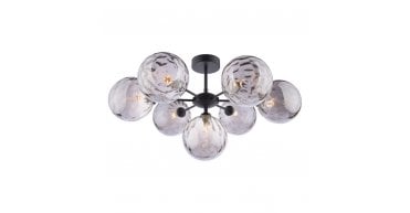 Cohen 7 Light Pendant Matt Black With Smoked Dimpled Glass