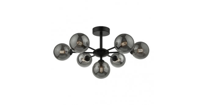 Där Lighting Cohen 7 Light Pendant Matt Black With Smoked Glass