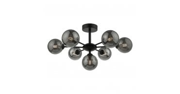 Cohen 7 Light Pendant Matt Black With Smoked Glass