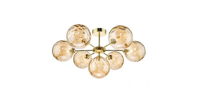 Där Lighting Cohen 7 Light Semi Flush Polished Gold With Amber Dimpled Glass