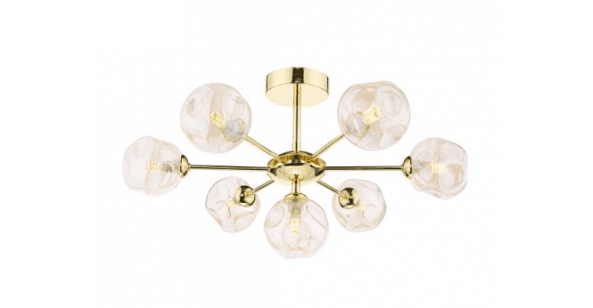 Där Lighting Cohen 7 Light Semi Flush Polished Gold With Closed Organic Amber Glass
