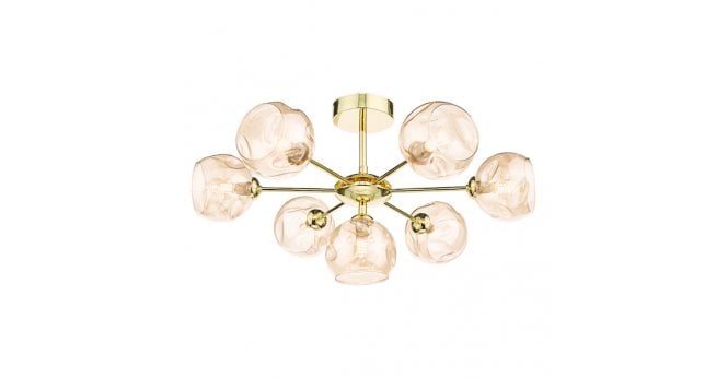 Där Lighting Cohen 7 Light Semi Flush Polished Gold With Organic Amber Glass