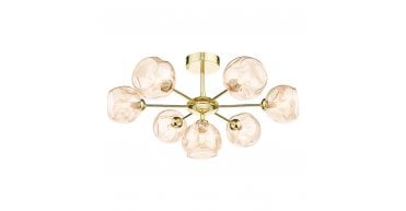 Cohen 7 Light Semi Flush Polished Gold With Organic Amber Glass