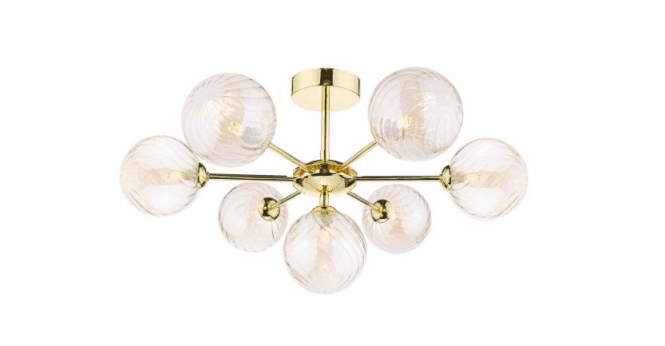 Där Lighting Cohen 7 Light Semi Flush Polished Gold With Twisted Amber Glass
