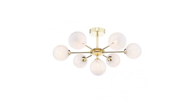 Där Lighting Cohen 7 Light Semi Flush Polished Gold With White Confetti Glass