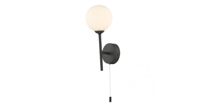Där Lighting Cohen Wall Light Matt Black With Opal Glass