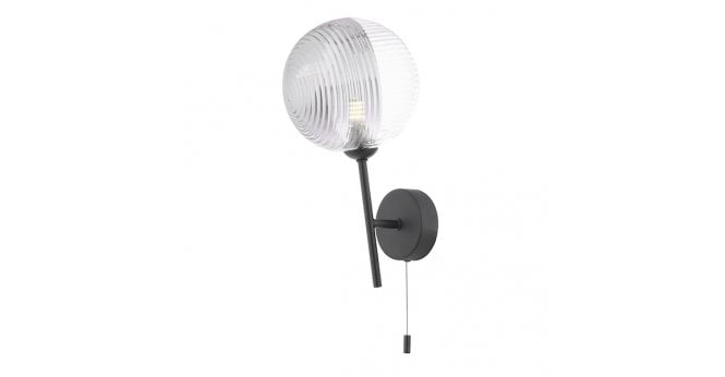 Där Lighting Cohen Wall Light Matt Black With Smoked/Clear Ribbed Glass