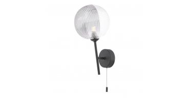 Cohen Wall Light Matt Black With Smoked/Clear Ribbed Glass