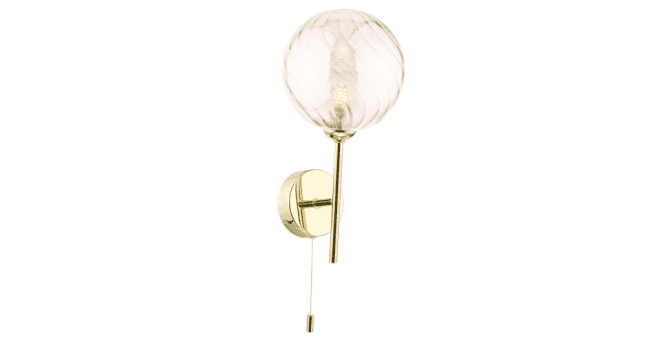 Där Lighting Cohen Wall Light Polished Gold With Twisted Amber Glass
