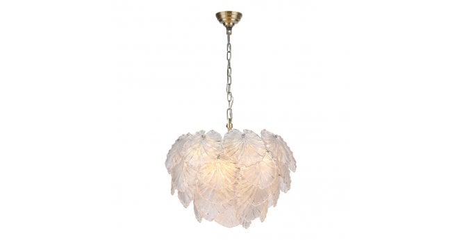 Där Lighting Courtney 10 Light Pendant Textured Glass and Antique Brass