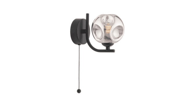 Där Lighting Cradle 1 Light Wall Light Matt Black With Closed Organic Smoked Glass